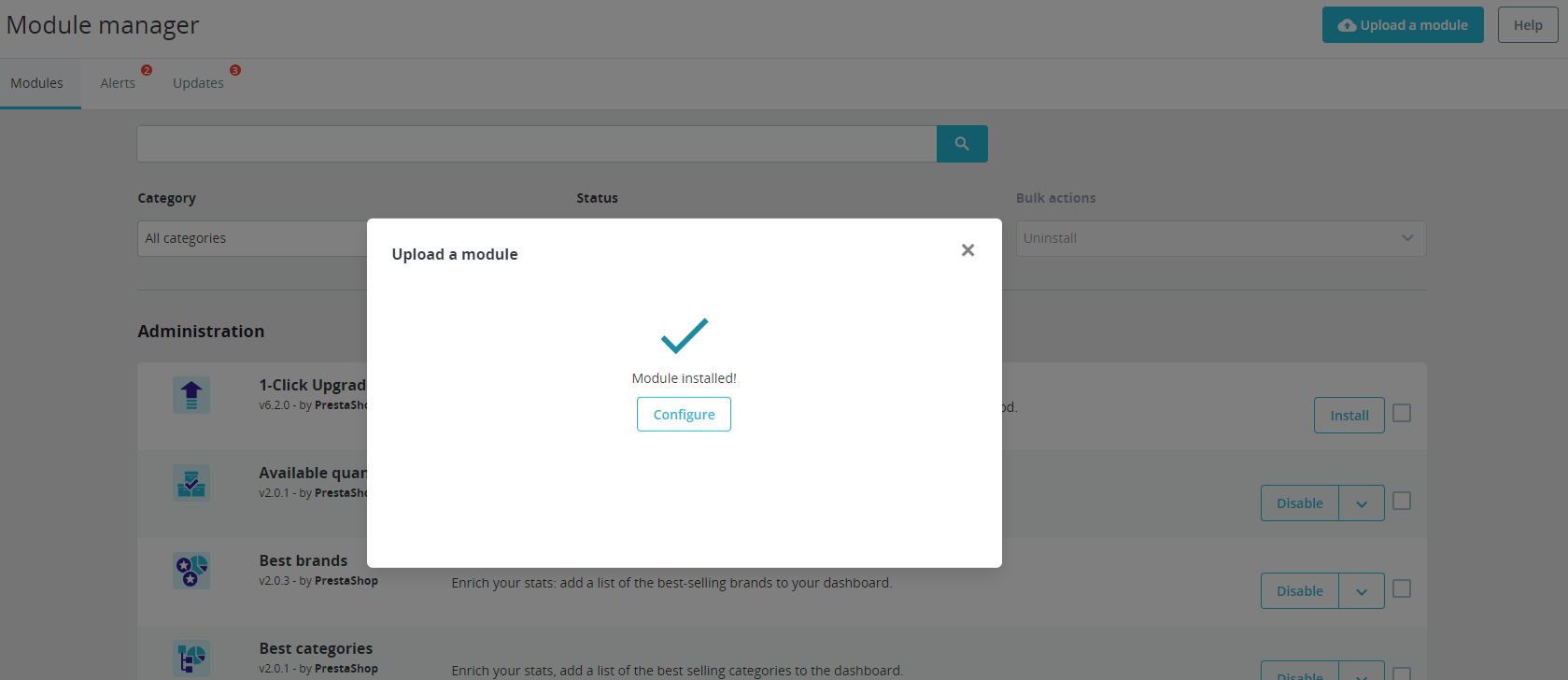 Configuration du plugin PrestaShop
