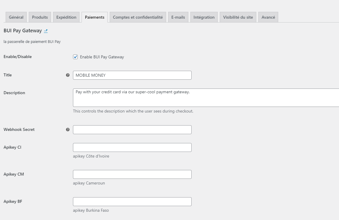 Configuration du plugin WordPress